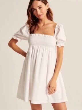 Abercrombie & Fitch White Smocked Square-Neck Mini Dress